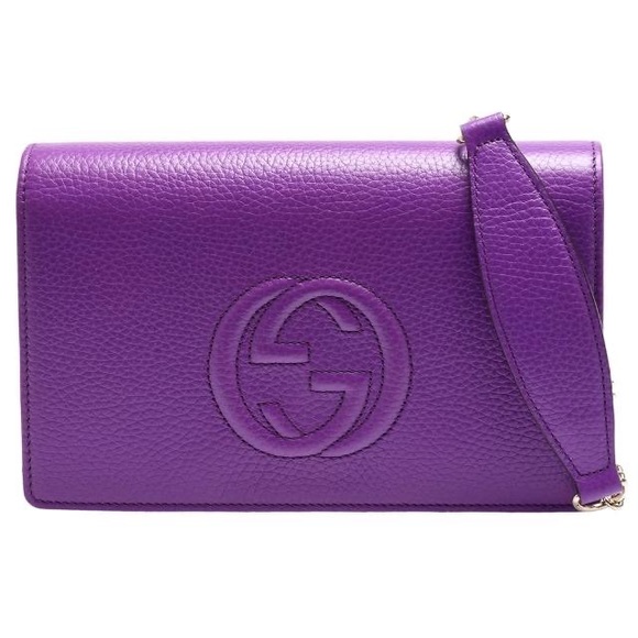 GUCCI 407041 Pebbled Calfskin Soho Wallet on Chain Crossbody Purple - Picture 3 of 9